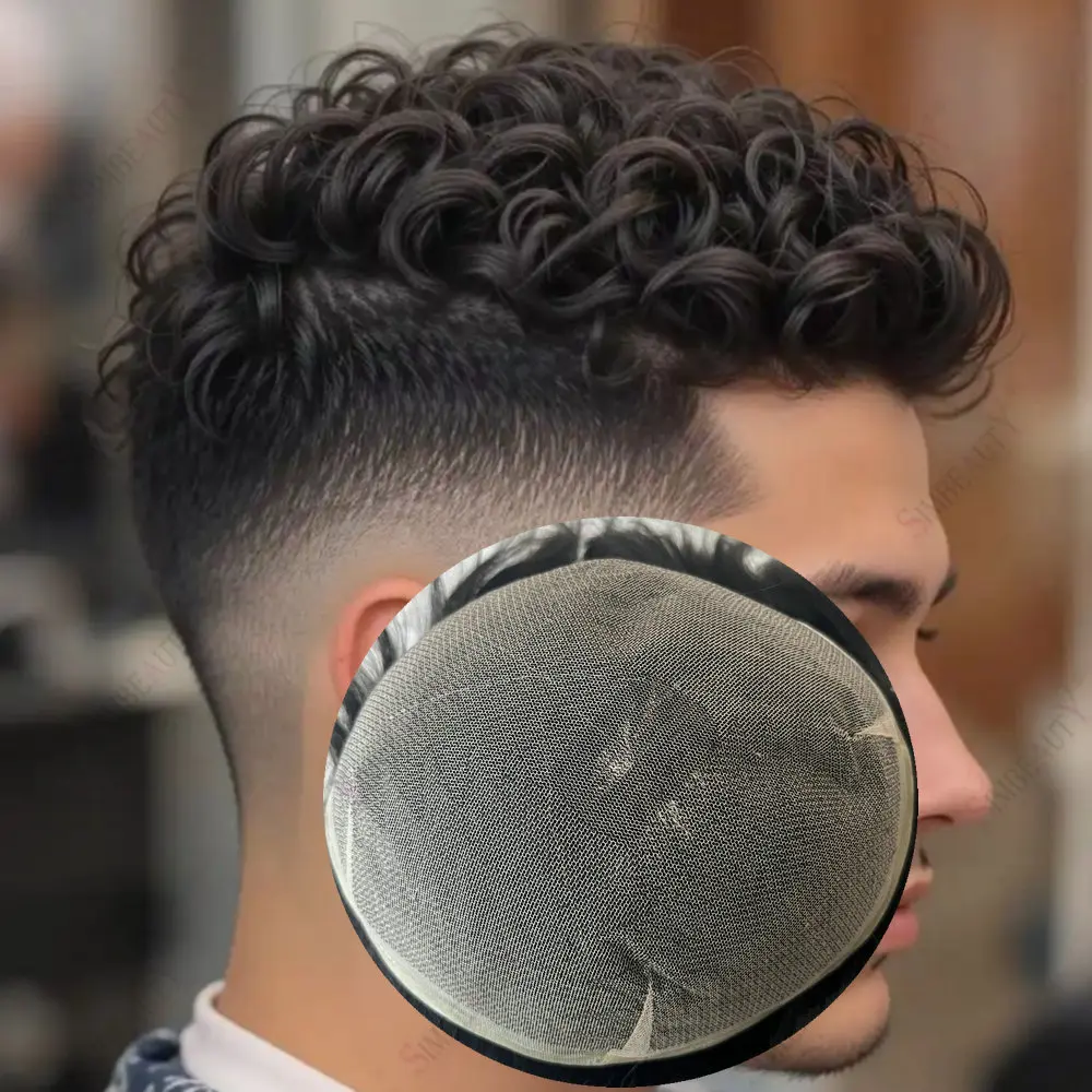 20 مللي متر/24 مللي متر مجعد مريح كامل الدانتيل قاعدة الرجال الشعر المستعار 100% الشعر البشري غير المقلم الشعرية الاصطناعية System28MM شعر مستعار الذكور مجعد