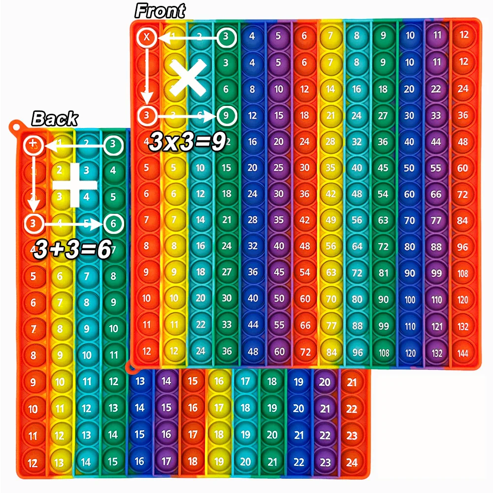 12x12 Multiplication 12+12 Addition Quick Push Fidget Math Games Pop Toys Silicone Rainbow Math Learning Educational Toy for Kid