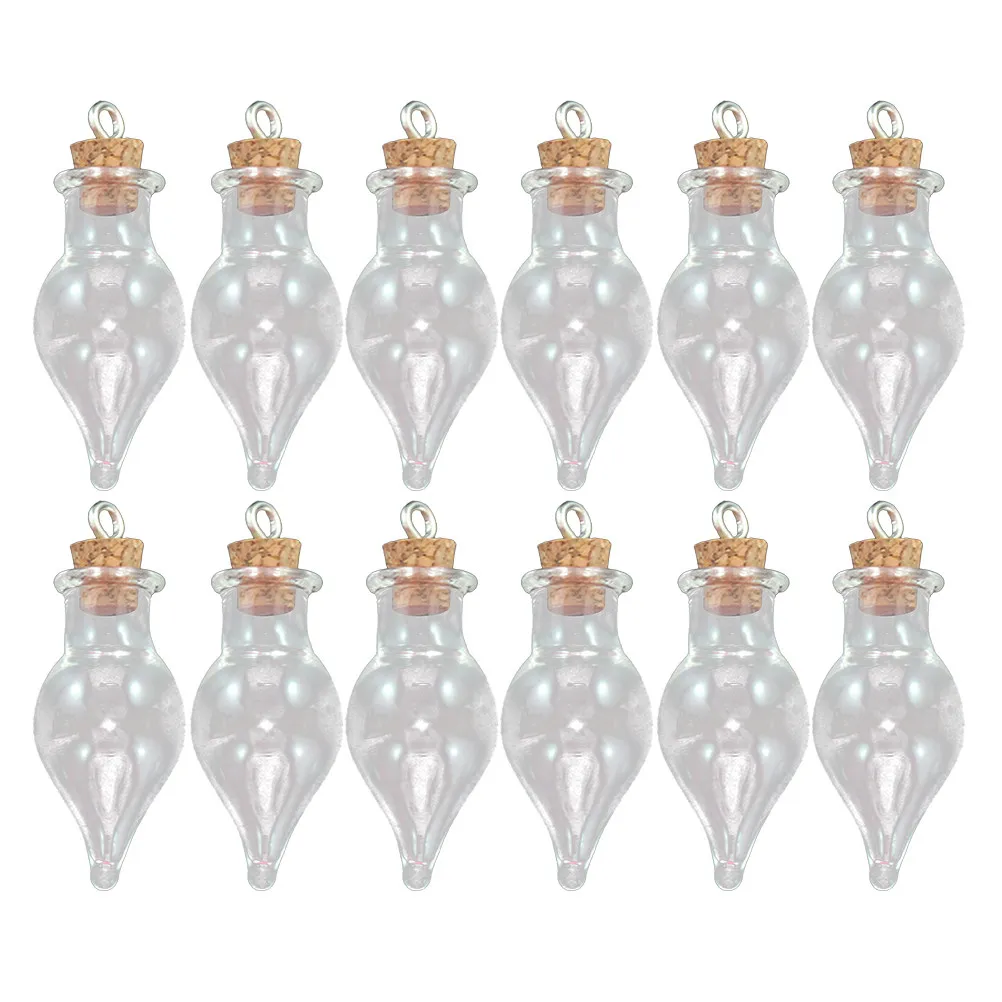 32Pcs Glass Bottle Hangings Mini Glass Bottles Cork Stoppers Teardrop Shaped Small Jars for DIY Crafts Sand Art Message Storage