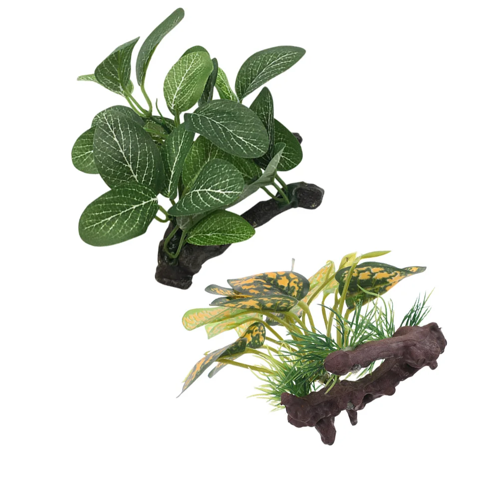 

2pcs Realistic Artificial Plants For Aquarium Fade-Resistant Plastic Fish Tank Decor Leaf Pad Hammock Betta Hides Small Reptile