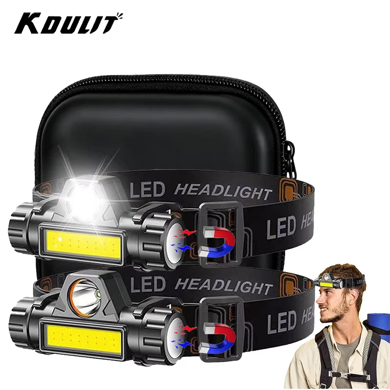 Outdoor COB LED Headlights with Long Battery Life and Strong Light LED Night Fishing Charging Head Mounted Magnetic Flashlight