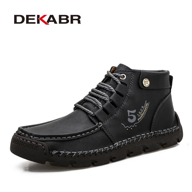 DEKABR Men Casual Business Boots Leather Men Fahsion Ankle Boots Outdoor Comfortable Leather Boots Lace Up Men Shoes