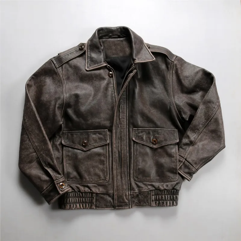 

New vintage top-grain cowhide leather casual motorcycle hand-stitched short style
