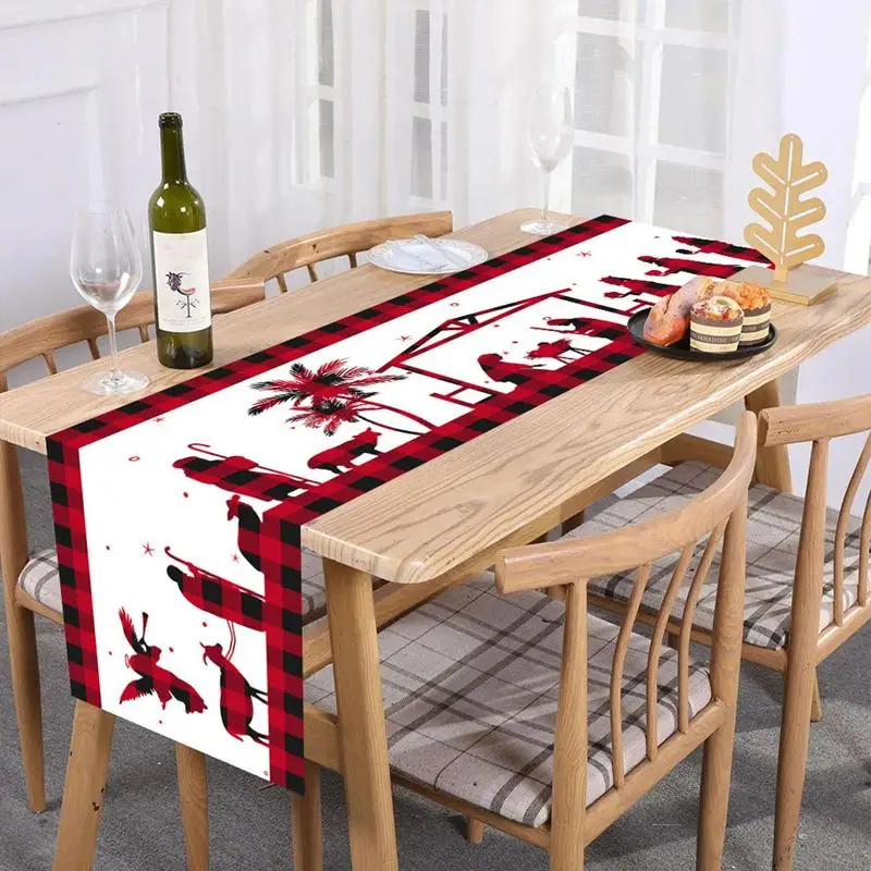 Christmas Nativity Scene Table Runner 71x13in Winter Table Runner Nativity Scene Tablecloth Red And Black Plaid Holiday Table