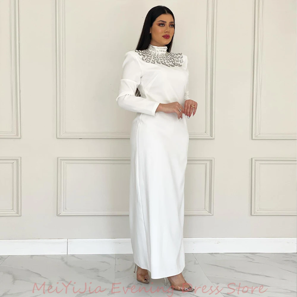 Meiyijia High-Neck فستانسهرة Straight Beaded Long-Sleeves Ankle-Length Arabia Sexy Evening Birthday Club Outfits Summer2024