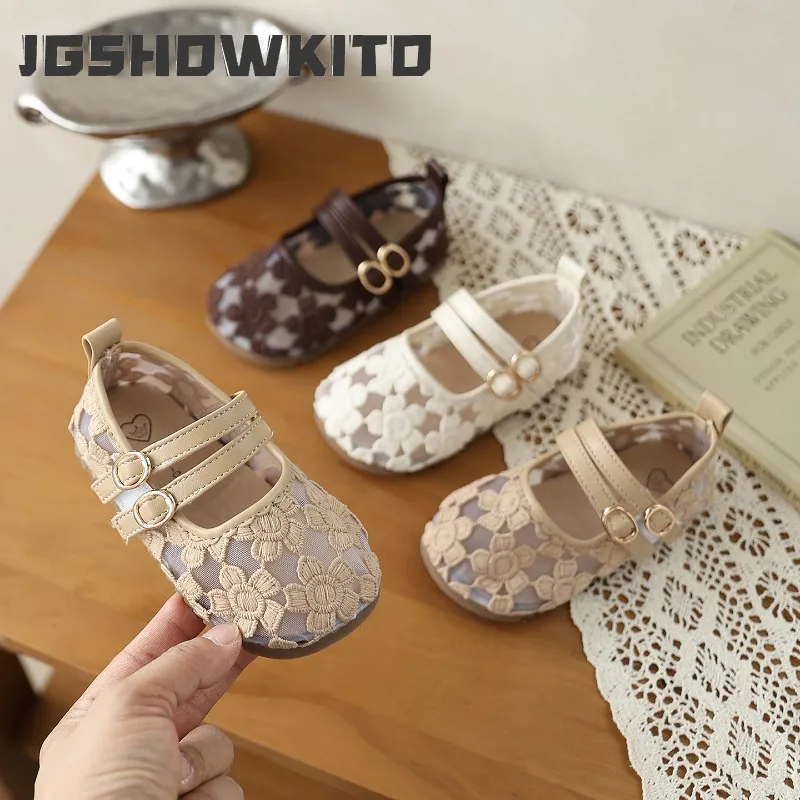 JGSHOWKITO Children Embroidered Princess Shoes Mesh Breathable Girl Floral Mary Jane Shoes Lightweight Kids Causal Flat Shoes