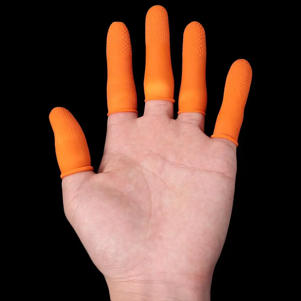 100PCS Non-slip Fingertip Protective Natural Latex Protector Gloves Finger Cover Orange Finger Cots Rubber Gloves