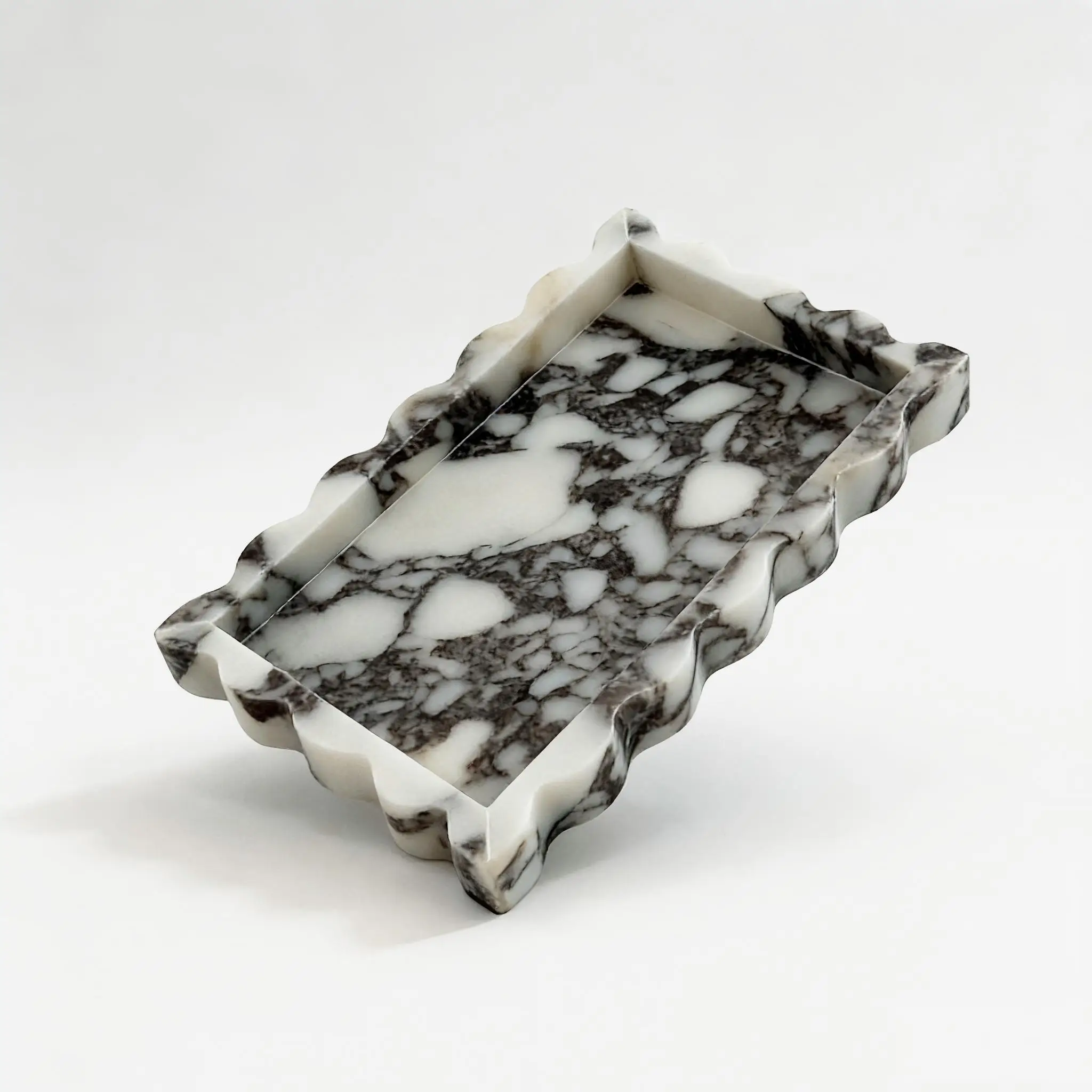 Calacatta Viola Scalloped Marble Tray, Natural Marble Stone Tray, Luxury Decorative Trays for Bathroom, Vanity, Home Decor