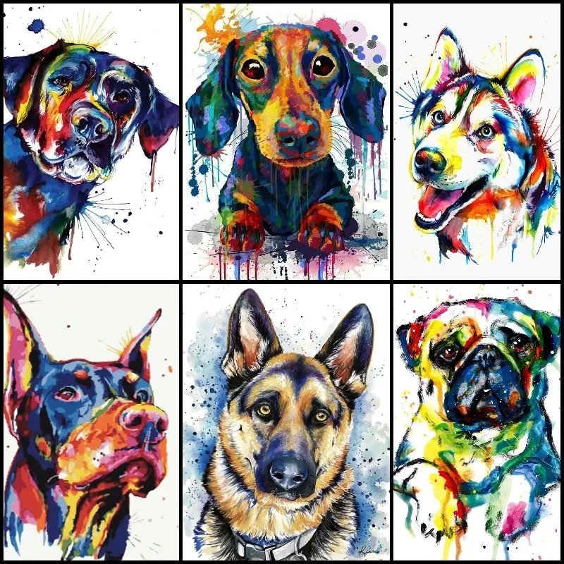 5d DIY Full Square Diamond Painting Watercolor Boxer Dog Husky Pittie Dachshund Cross Stitch Diamond Embroidery German Shepherd