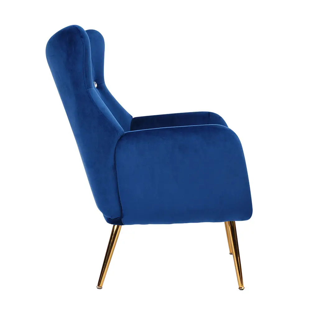 Nave Blue Velvet Wing Back Accent Chairs Upholstered Furniture Modern Luxury Recliner Relax Modern Gold Leg Leisure Armchair