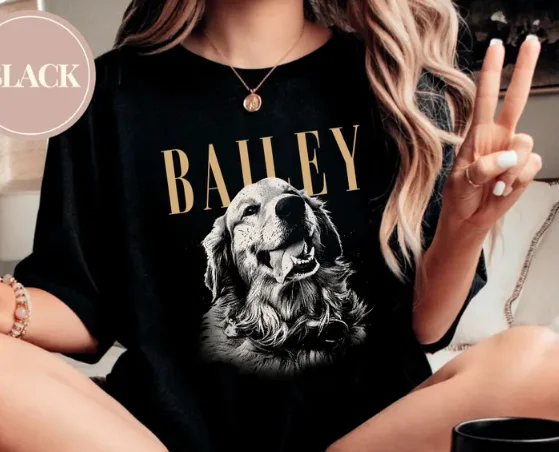 Camiseta Personalizada com Foto e Nome do Pet, Camisa Casual Solta para Amantes de Cães, Presente para Mães de Gatos