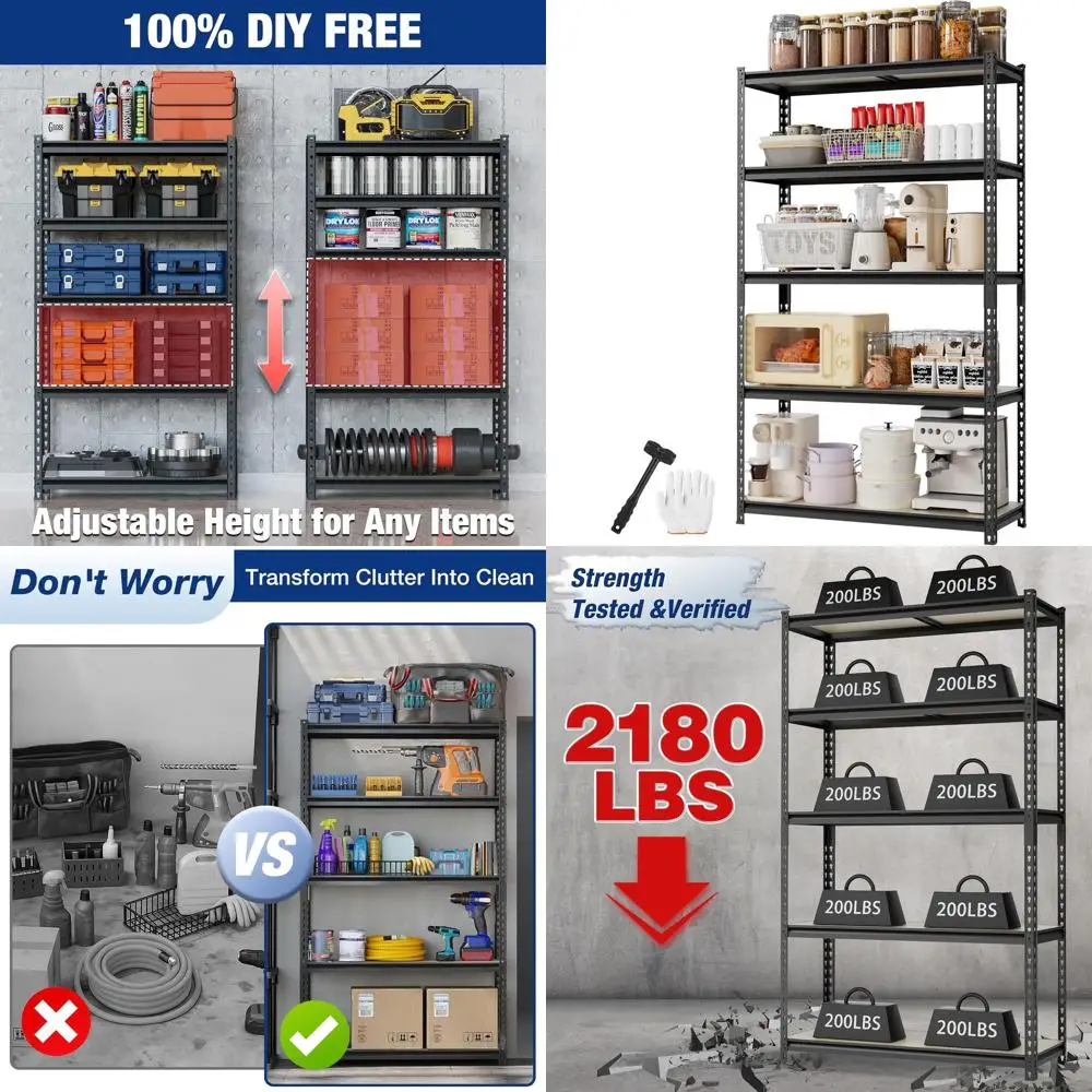 

5-Tier Heavy-Duty Adjustable Shelving Unit, 72 High, Holds 2180LBS, for Garage, Basement, Kitchen, Pantry