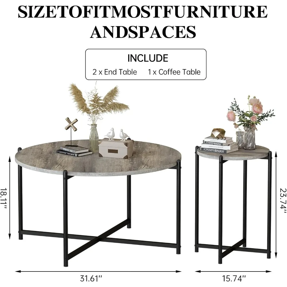 Modern Faux Marble Coffee Table Set with Golden Frame, Including 1 Large and 2 Small Tables for Living Room Decor