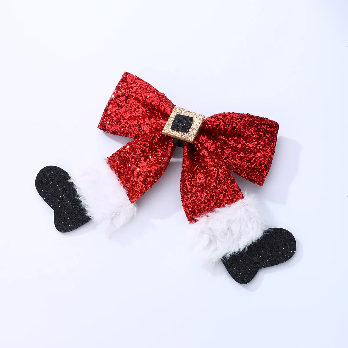 Women\'s hair clip with red bow socks Christmas series duck beak clip fabric sequin side clip