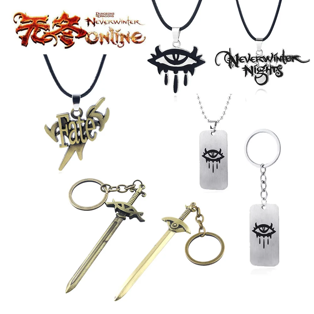 

Game Neverwinter Nights Sword Keychain Eye Logo Weapon Model Key Chain for Women Men Choker Keyring Jewelry