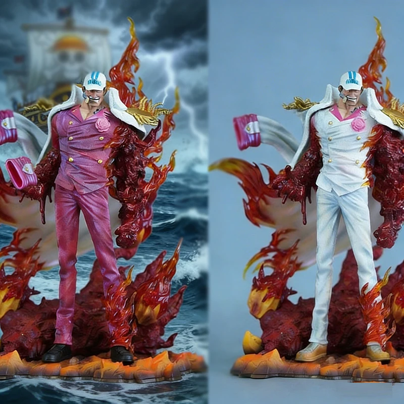 

34cm Anime One Piece Statue Navy Trio GK Figure Red Sakazuki Action Figure Light Model PVC Collectible Birthday Gift Toy Gift