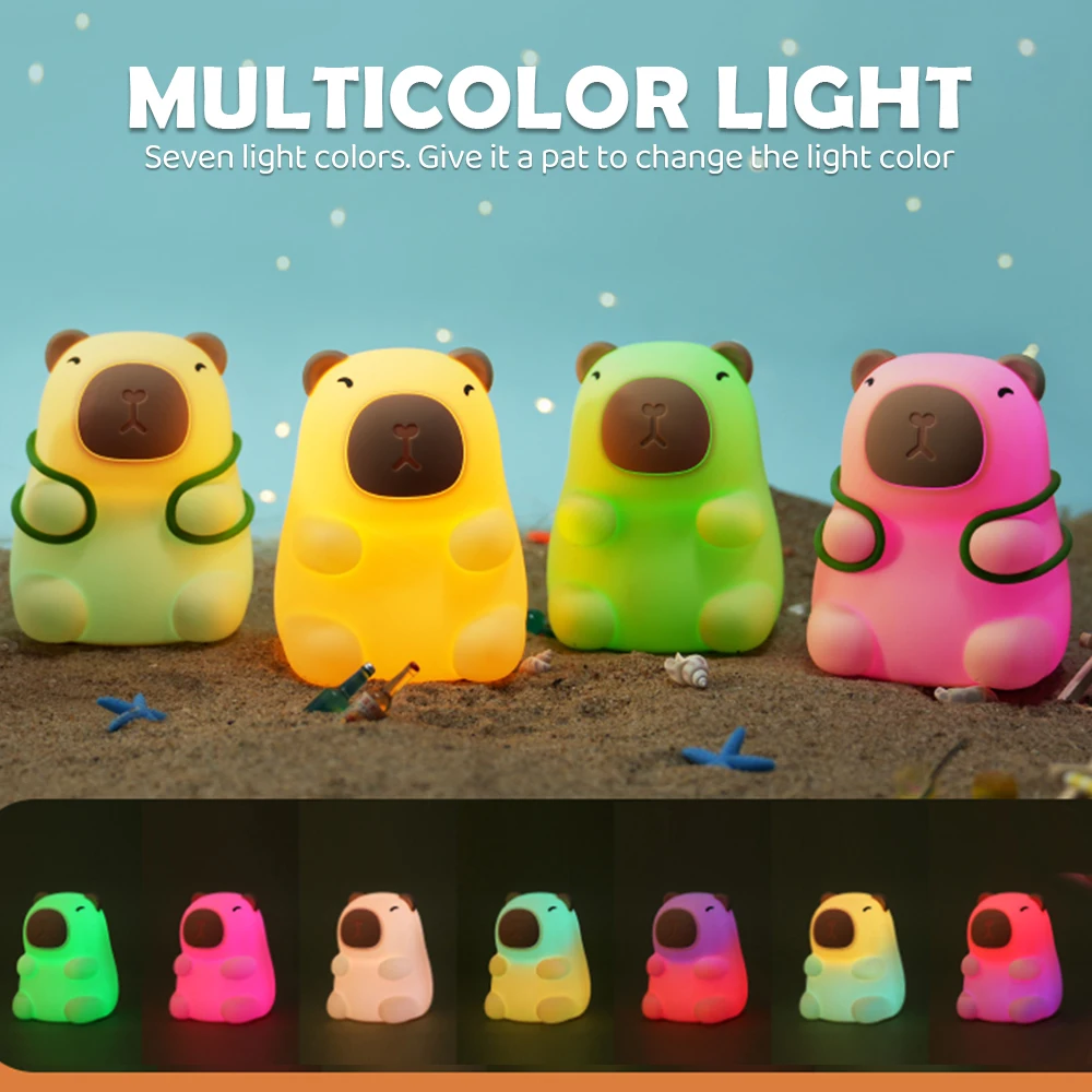 Capivara luz noturna animal fofo silicone berçário nightlights recarregável lâmpada de mesa de cabeceira com sensor de toque para quarto de crianças