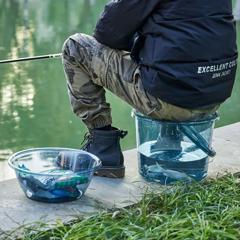 

PET Material Leisure Outdoor Can Sit Fishing Bucket Multi-functional Bucket Set Round Thick Portable Plastic Bucket