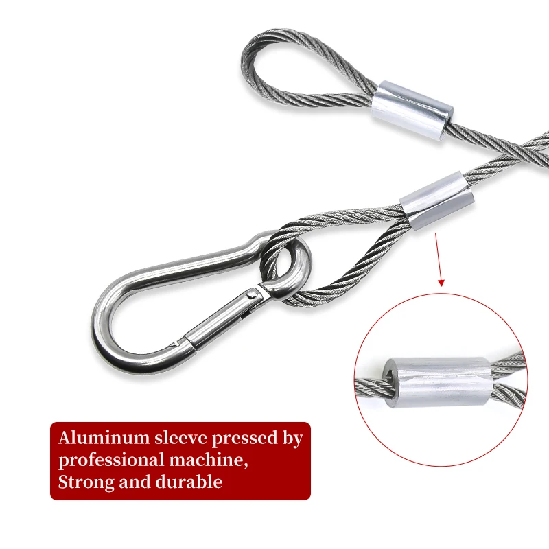 Picture 4: 2PCS 304 Stainless Steel Wire Rope Metal Climbing Buckle with Wire Rope Safety Sling Suitable for Hanging Machine Equipment Link