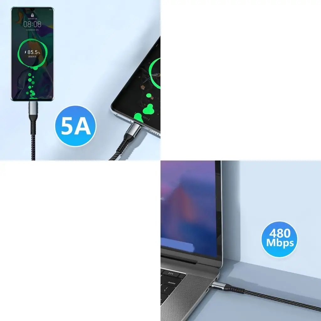 50cm to 200cm 100W USB C to USB C Charging Cable Line 5A Support 480Mbps Data Compatible for Multiple Devices