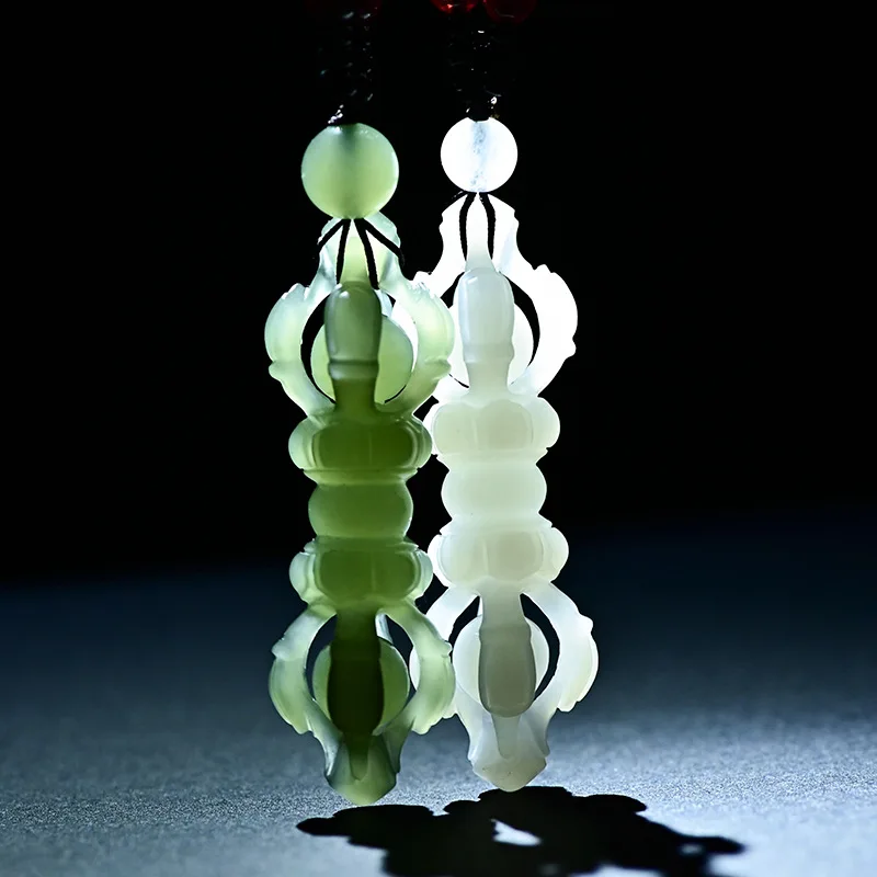 

Нефритовое ожерелье из белого и зеленого нефрита с ваджрой Хэтянь для усмирения демонов, унисекс, кулон-талисман мира