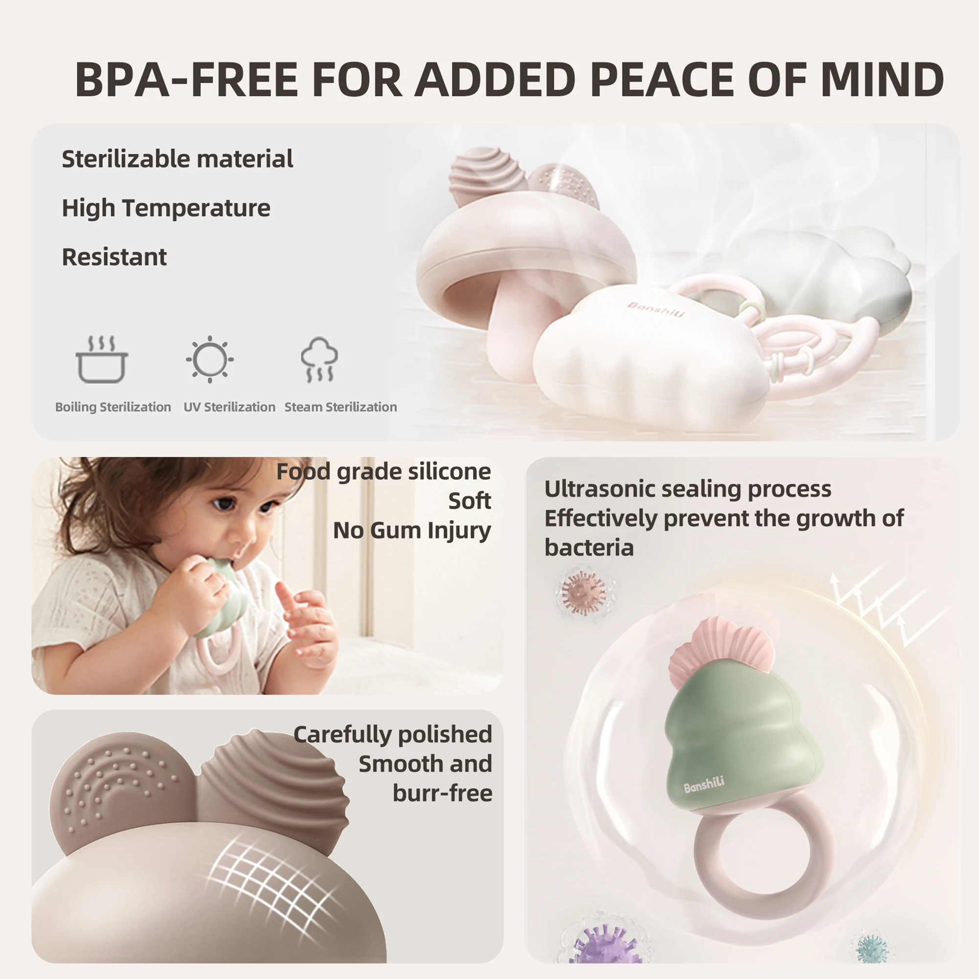 Hochet de dentition en Silicone souple pour bébé de 6 pièces, coffret cadeau idéal pour fête prénatale, jouets sensoriels pour soulager la dentition de 0 à plus de mois