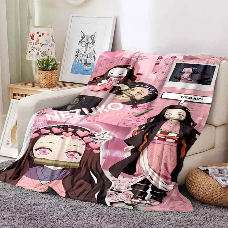 3D Kamado Nezuko Flannel Demon Slayer Blanket Washable Sofa Cover Hiking Picnic Fashionable Leisure Napping Throw Blankets