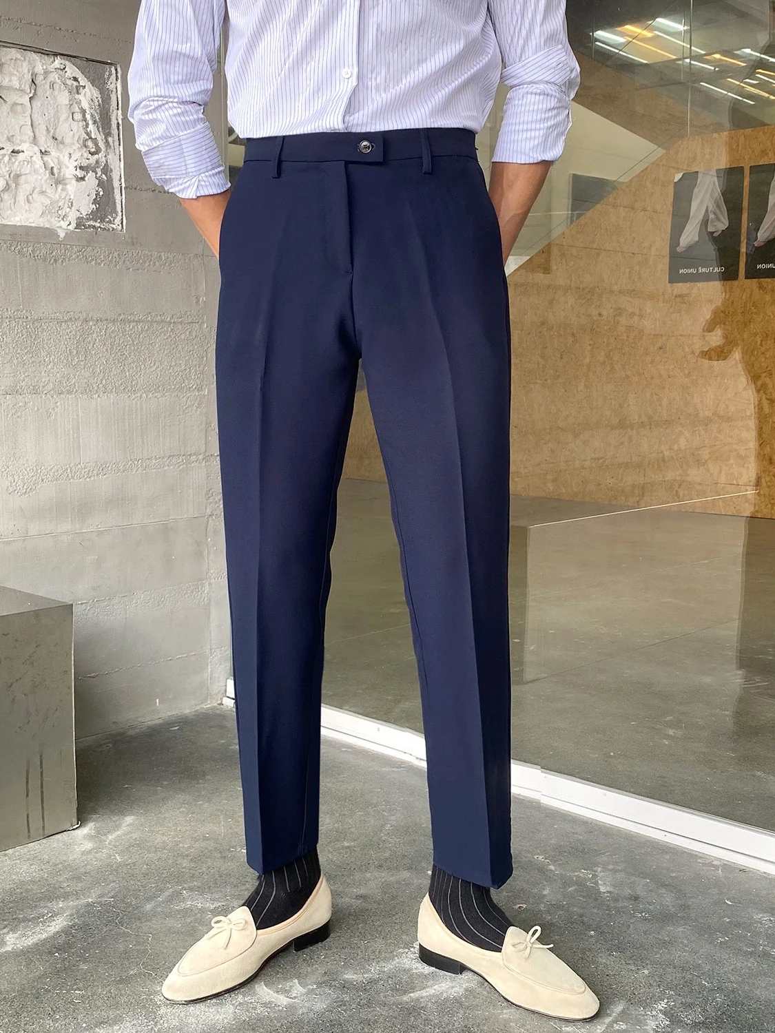 

Casual Tailored Men's Pants Slim Fit Nine-Point Busin Formal Briti Straight Leg Trousers Trendy Spring Autumn Wear