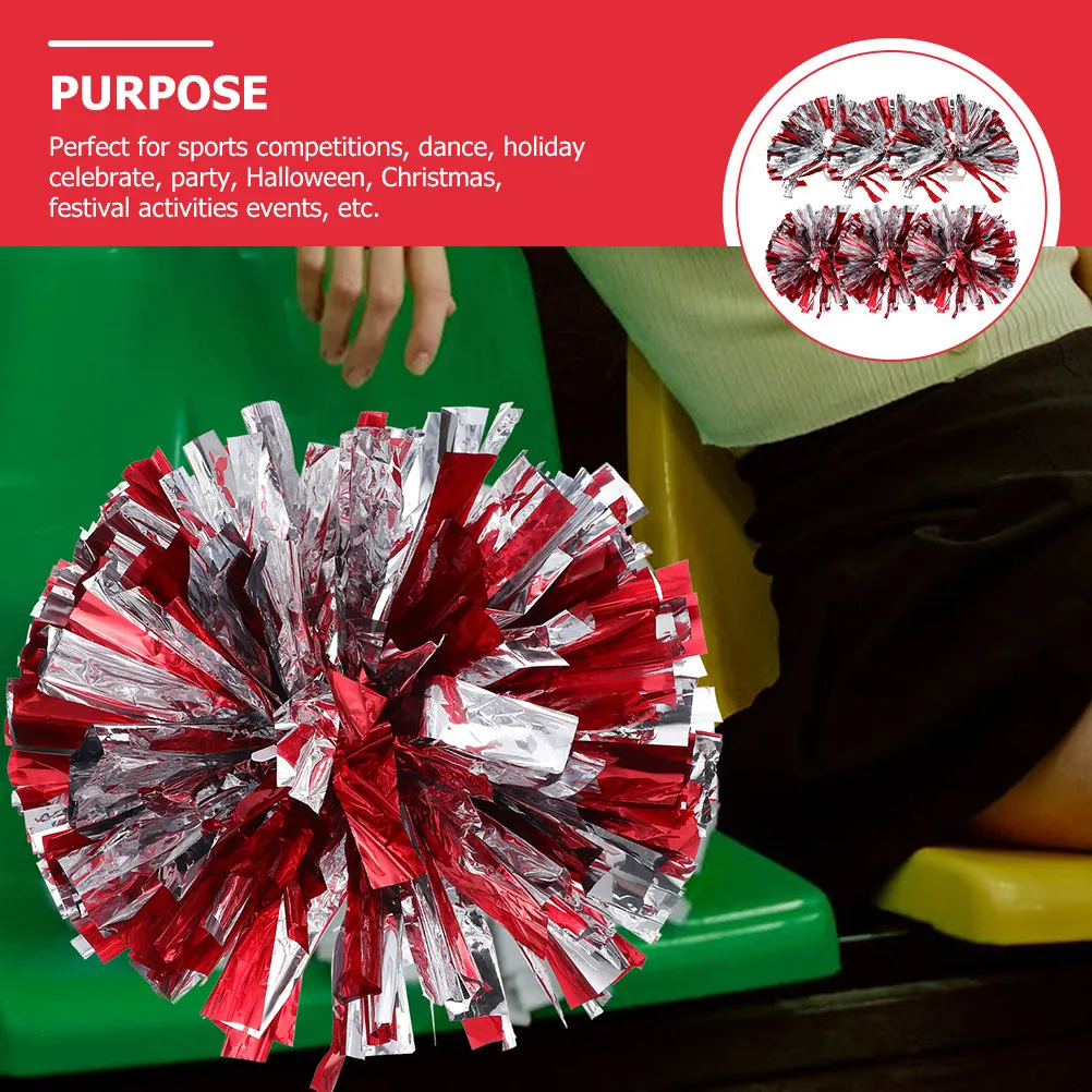 6Pcs Cheerleading Pom Poms Premium Glossy Reusable Cheer Poms for Sports Dance Party Festival Christmas Halloween Events