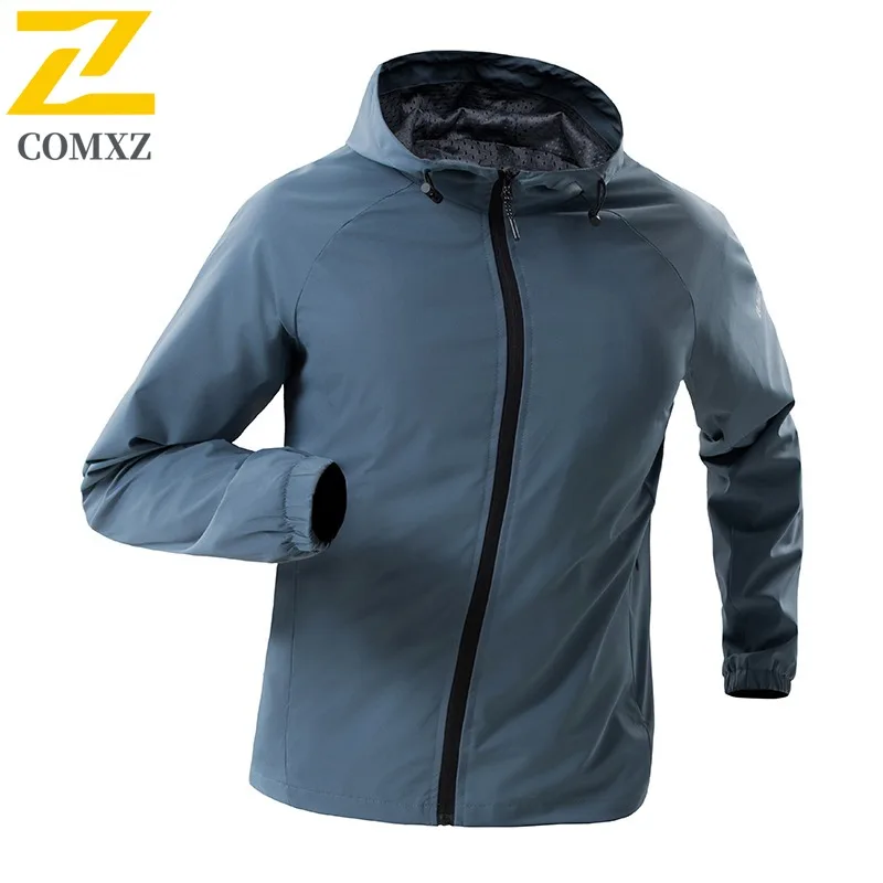 COMXZ Trendy Jackets Hooded Solid Color Branded Breathable Outdoor Windproof Camping Cycling Valley Jackets 2025 Travel Men Coat #5