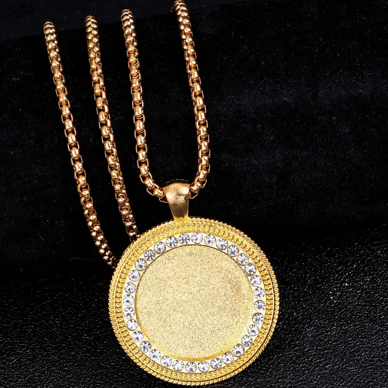 25/30mm Cabochon Base With 60cm Stainless Steel Chain Blank Pendant Settings For DIY Necklaces Jewelry Making Accessories