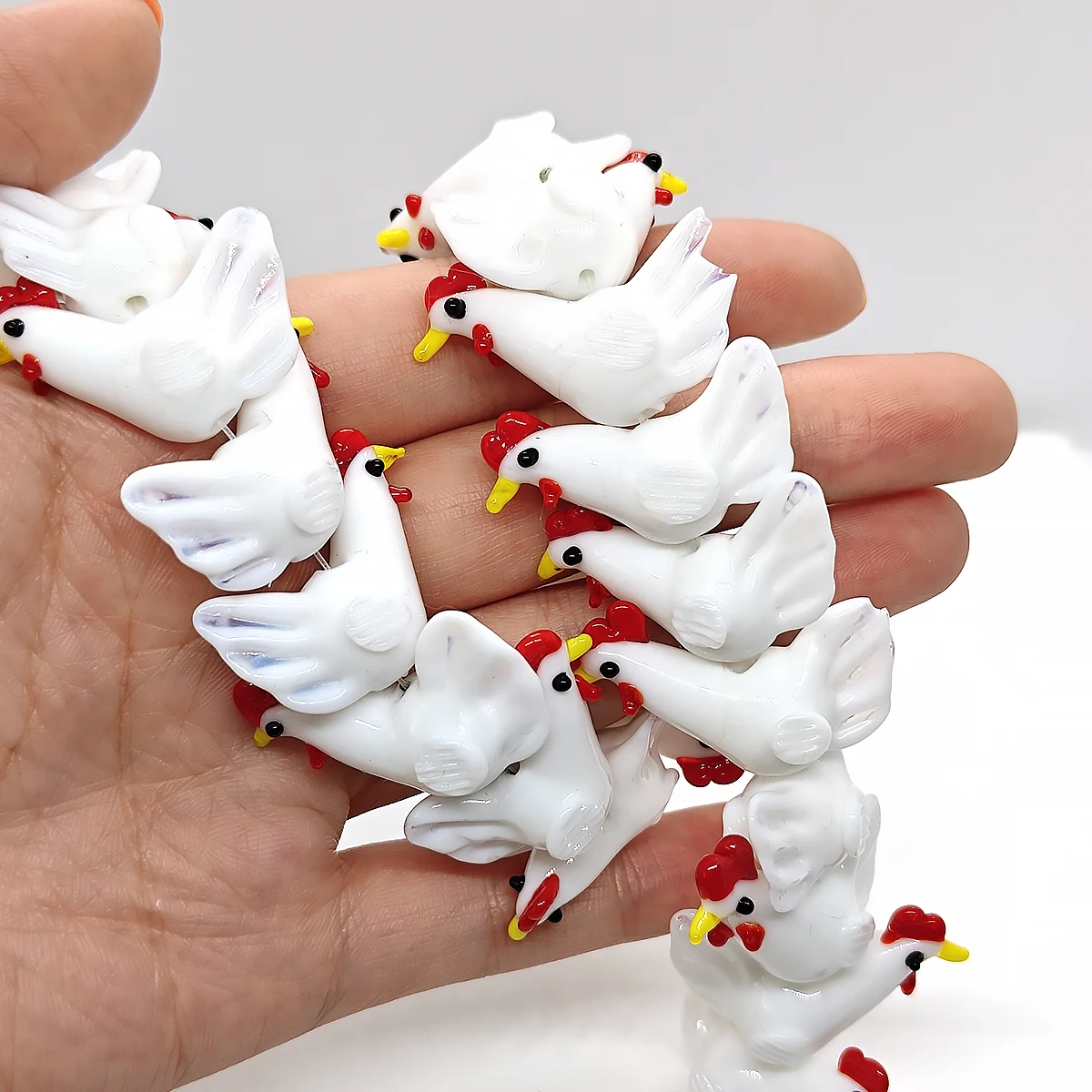 24mm 2pcs/4pcs White Hen Lampwork Glass Beads Large Chicken Farm Bird Charm for DIY Jewelry Making Necklace Bracelet Gift