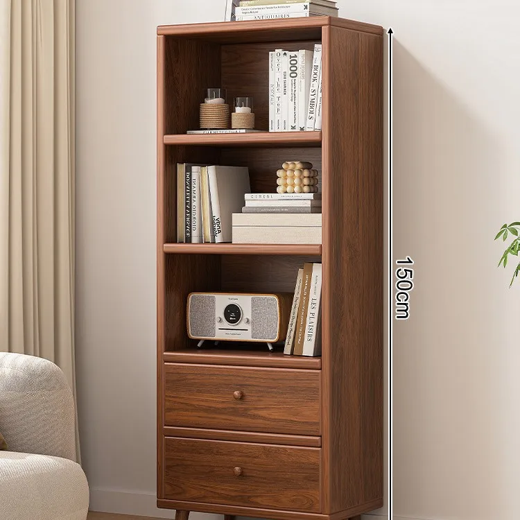 AOLIVIYA Solid Wood Bookshelf Living Room Floor To Wall Corner Shelf Household Japanese Narrow Vertical Cabinet Walnut Display