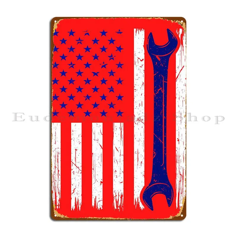 4th July Mechanic Wrench Metal Sign Wall Decor Garage Design Vintage Plates Tin Sign Poster