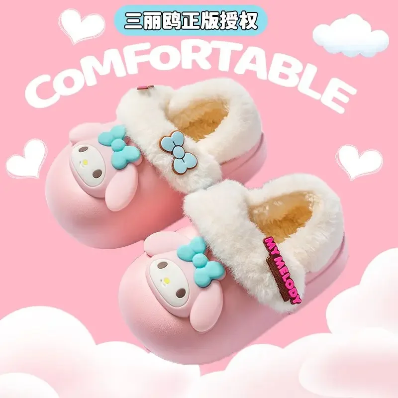 Sanrio Hello Kitty Cinnamoroll Anime anak-anak katun Kawaii indah sandal musim gugur musim dingin lucu dalam ruangan sepatu hangat Kuromi hadiah mainan