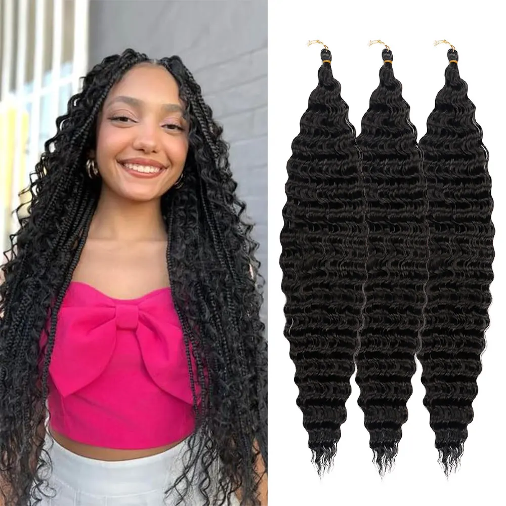 

30" Long Deep Wave Braiding Hair for Boho Braids 3pcs Synthetic Ocean Wave Curly Braiding Hair Extensions for Fashion Wome