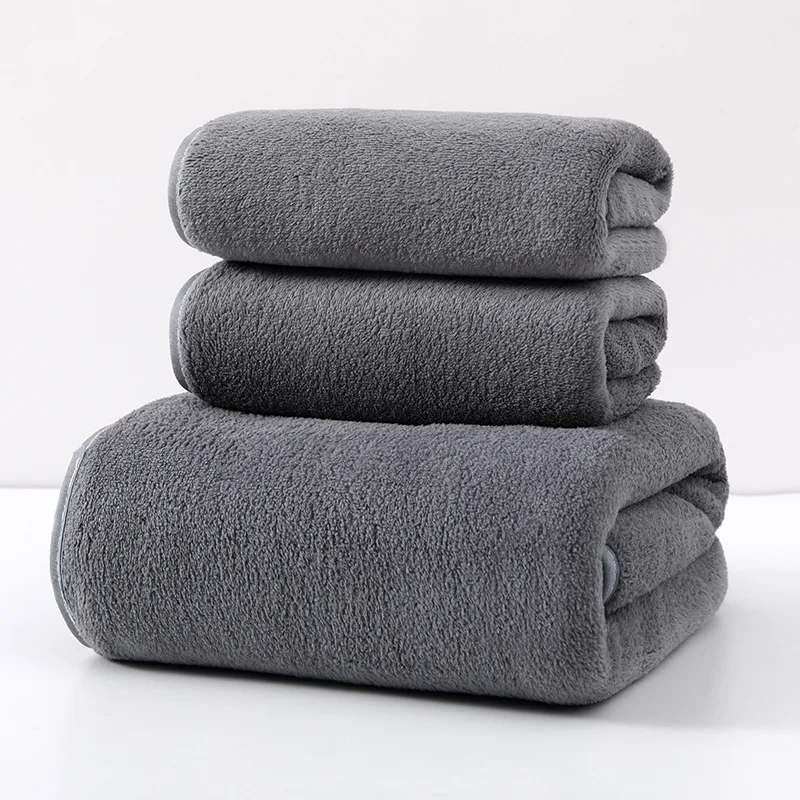 3PCS/SET Thick Coral Fleece Towel Set, 35x75cm 70x140cm Soft Absorbent Bath Face Towels for Home Gym