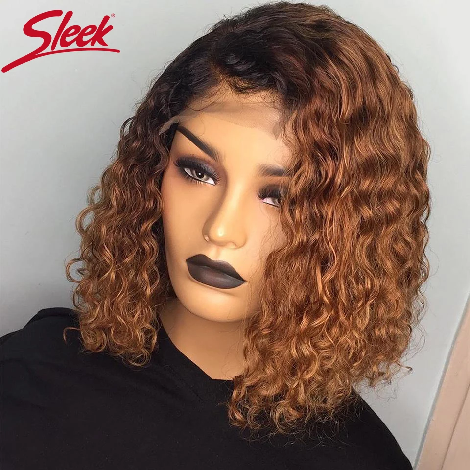 

Sleek Curly Human Hair Wig For Women Kinky Curly Remy Brazilian Hair Wigs TT1B/30 Ombre Brown Colored 13X6X1 Lace Front Wigs