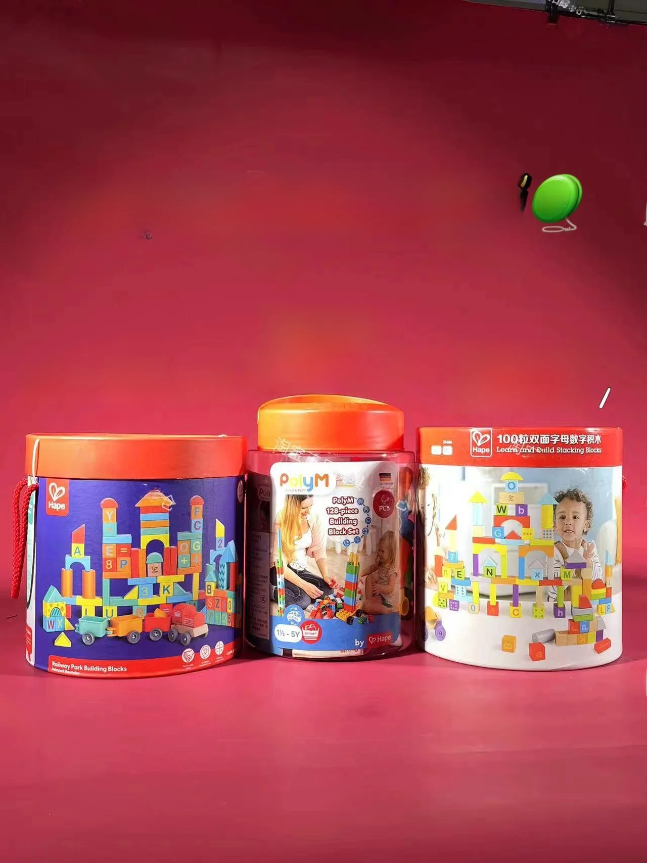 

Hape Wooden Block Bucket Dual-Sided 100 Pieces Early Education English Number Boys Girls Enlightenment Toys Brain-Boosting