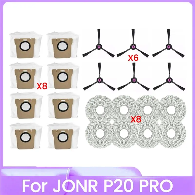 A40Z-22PCS Side Brush Mop Cloth Dust Bag Replacement Parts For JONR P20 Pro Robot Vacuum Cleaner Accessories