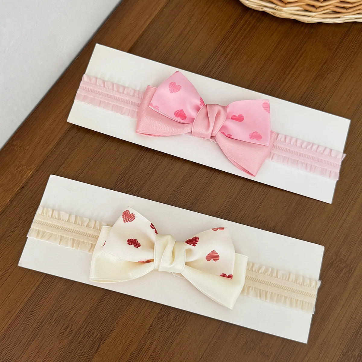 

2pcs Love Print Baby Girls Headband Set Pink Color Ribbon Bow Hairbands Children Headband Set Kids Nylon Hairbow Turban Sets