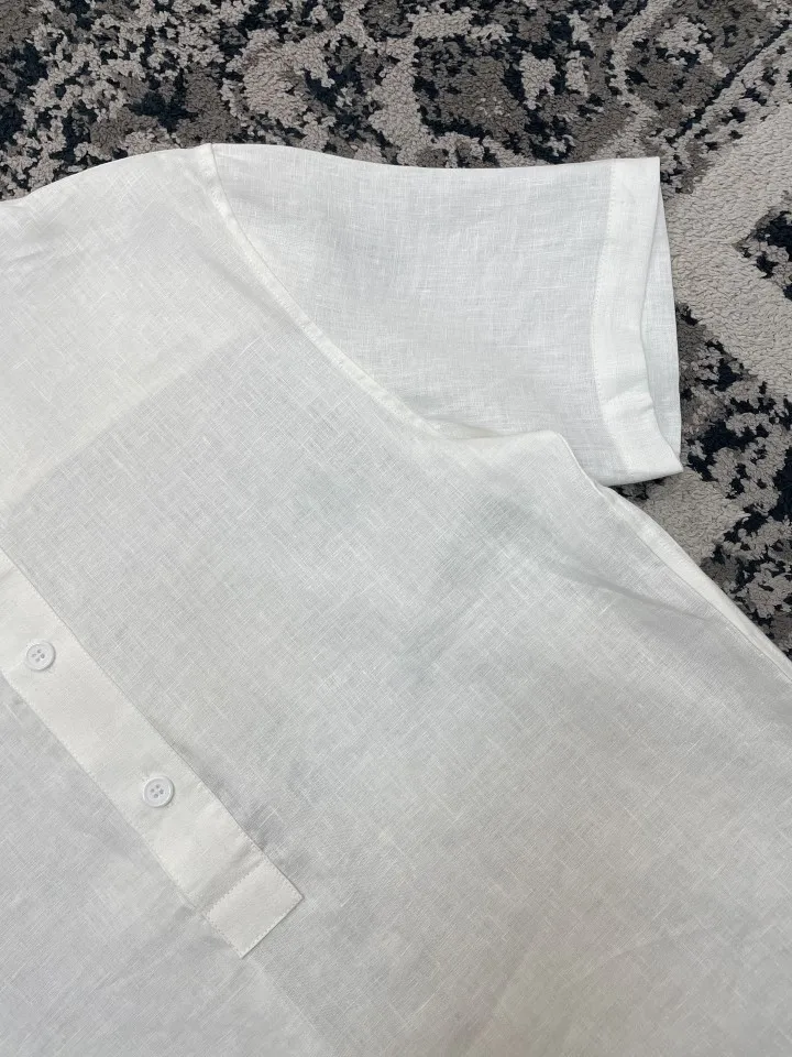 LP Old Money Style New Arrival Men Linen Short Sleeve Mandarin Square Collar Button Side Swallow Tail Vent Shirt