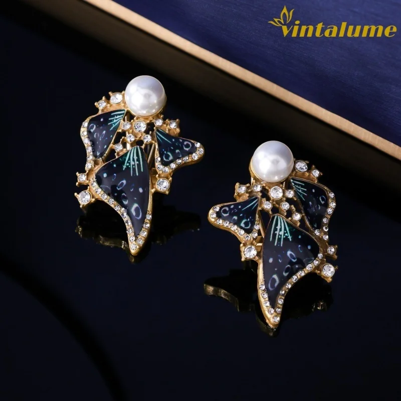 

Серьги-кольца Vintalume в винтажном стиле с эмалью, фианитами и жемчугом, в форме крыльев бабочки, трансформируемые, для женщин, изящные, для вечеринок, подарок