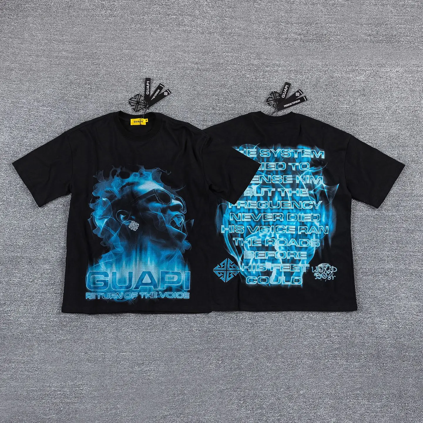 Guapi Retro Blue Flame Smoke Portrait Short-Sleeve Cool Gradient Heavy Wash T-Shirt