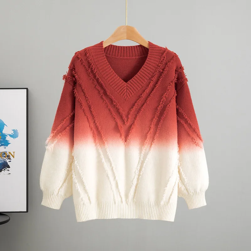 스웨터 여성 풀오버 니트 탑 태슬 V넥 패치워크 풀오버 니트 탑 오피스 레이디 니트웨어 점퍼 가을 겨울