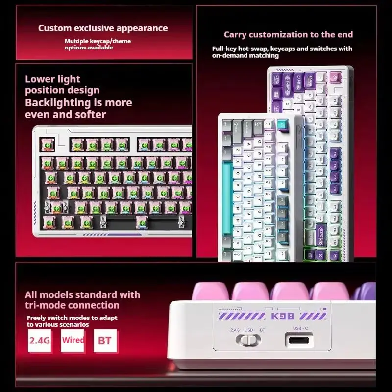 Lingbao K98 Wireless Mechanical Keyboard Tri Mode Connection Full Key Hot Plug Game E-Sports Keyboard Peripherals Halloween Gift