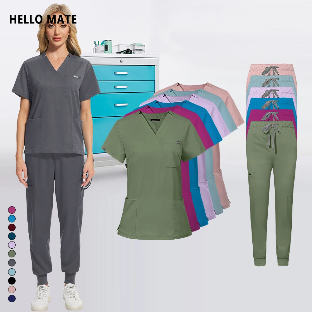 

High Quality Multi Color Beauty Workwear Spa Work Suit Nurse Doctor Uniform Work Set Women Jogger Suit Medical Surgical Overalls