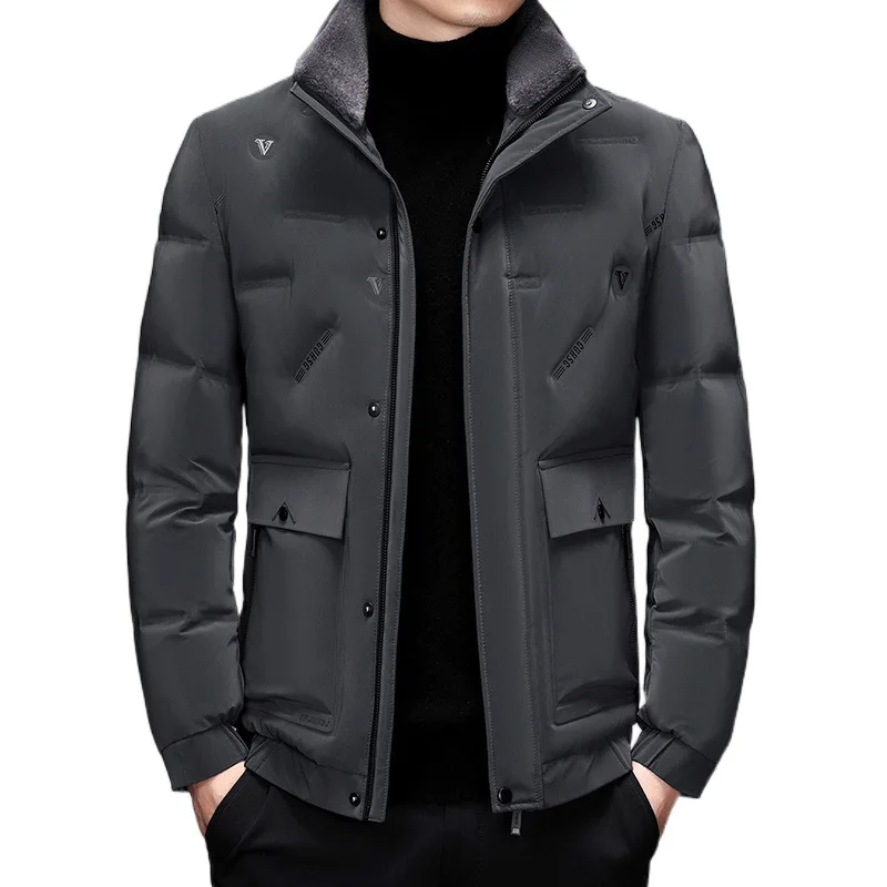 2025 men's stand-up collar high-end down jacket, new winter fashion, white duck down jacket