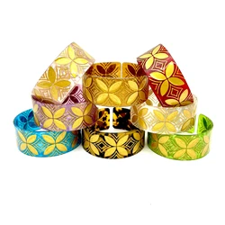 Bohemia Polynesian Pacific Tropical Islanders Plumeria Flower Acrylic Cuff Bangles Bracelet For Women And Girls