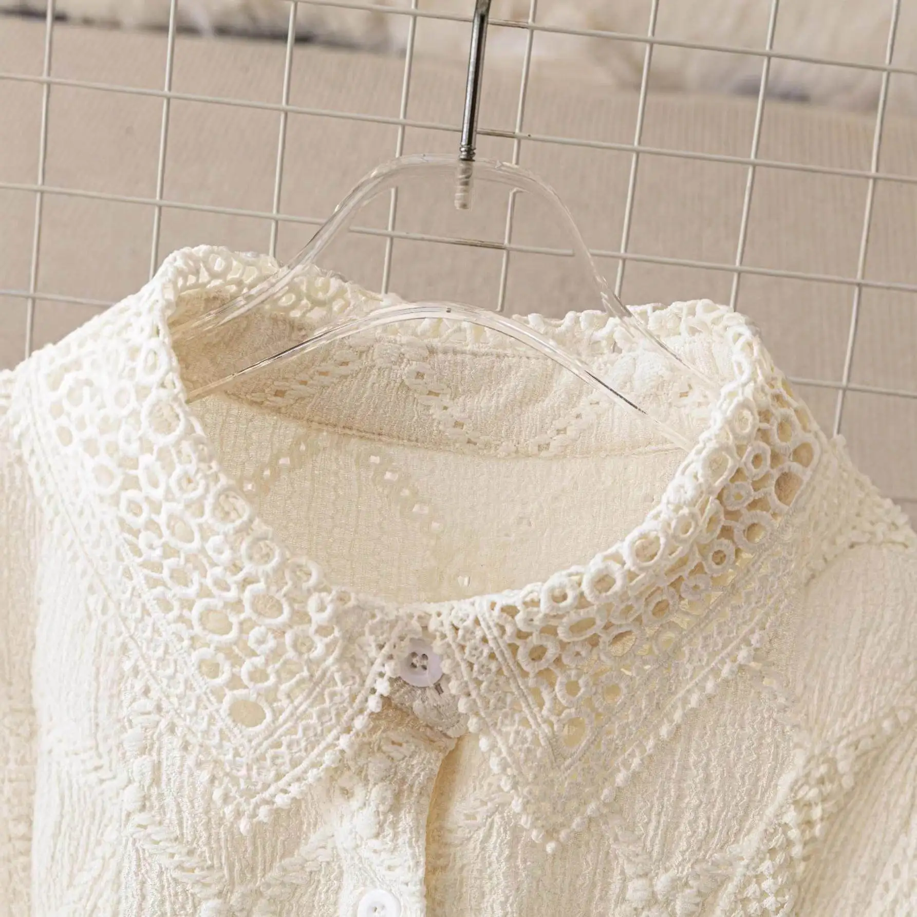 

Ele Women's Knitted Hollow out Splice irt Spring Autumn New Design Lace Trim Top Faionable Unique Sle Long Sve